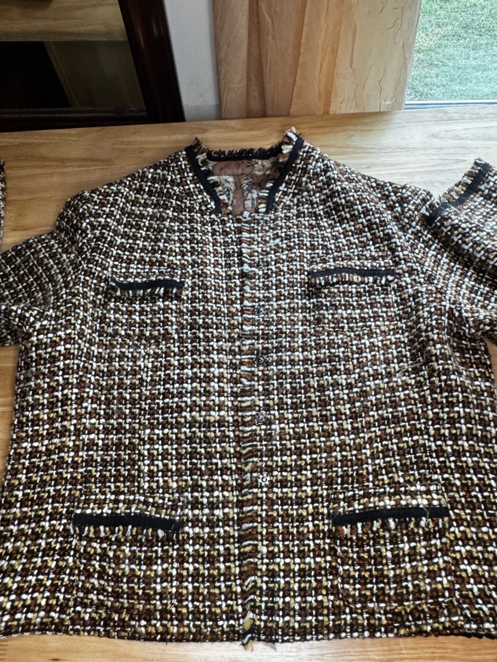 Chico’s XL Textured Tweed Jacket Bouclé Brown Black Cream Gold
